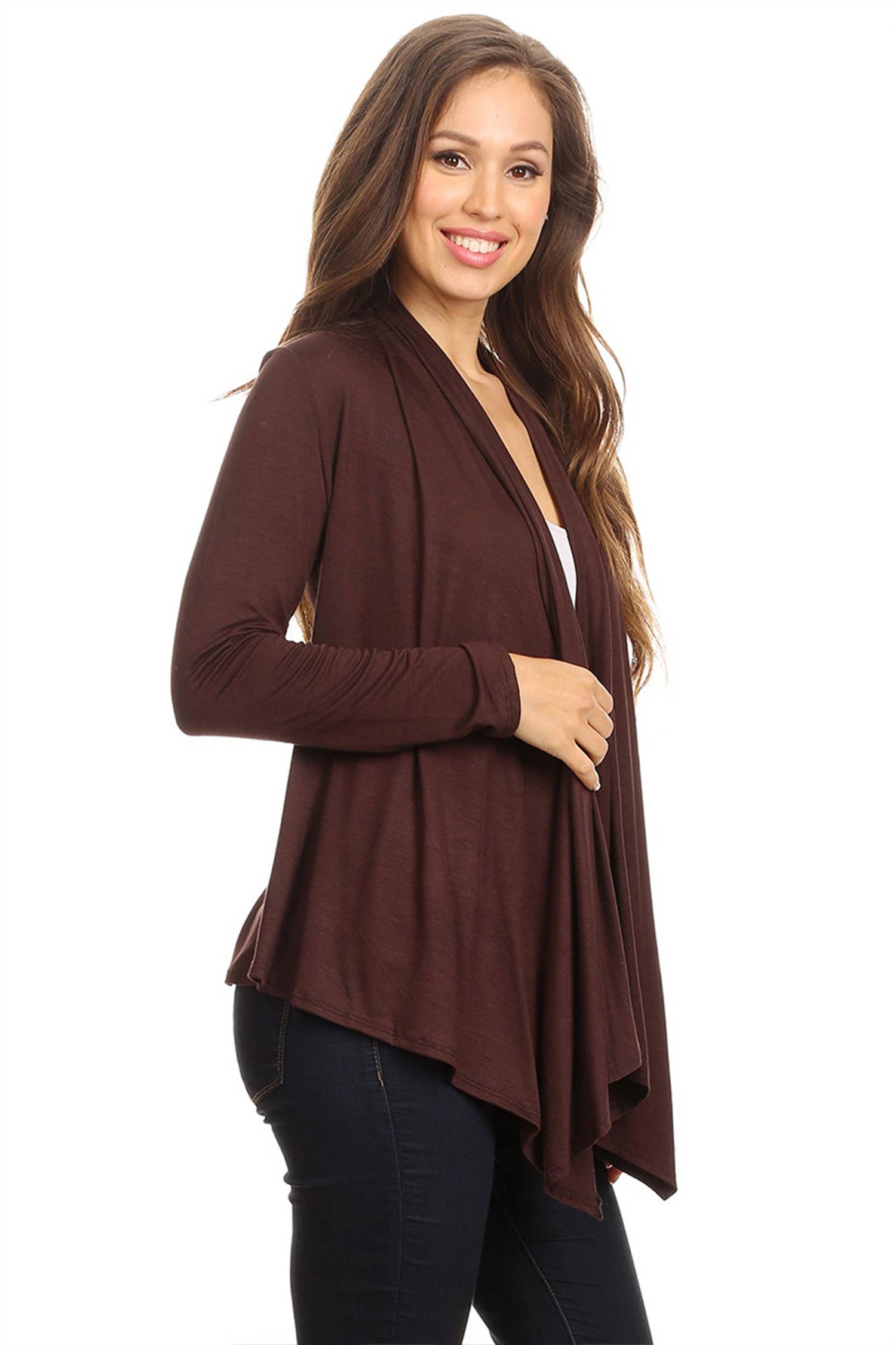 MOA COLLECTION - Wholesale Cardigan - Women's - Women's Casual Solid Long Sleeve Open Front Draped Cardigan7