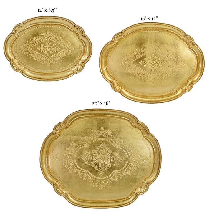 Via Graceffo - Wholesale Decorative Tray - Florentine Carved Wood Oval Tray, Multiple colors and sizes