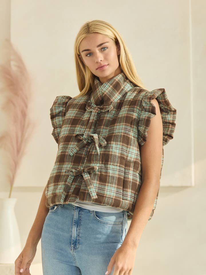 Gilet a sbuffo Plus in tessuto scozzese con laccetto frontale per la vendita all'ingrosso da parte di Oddi