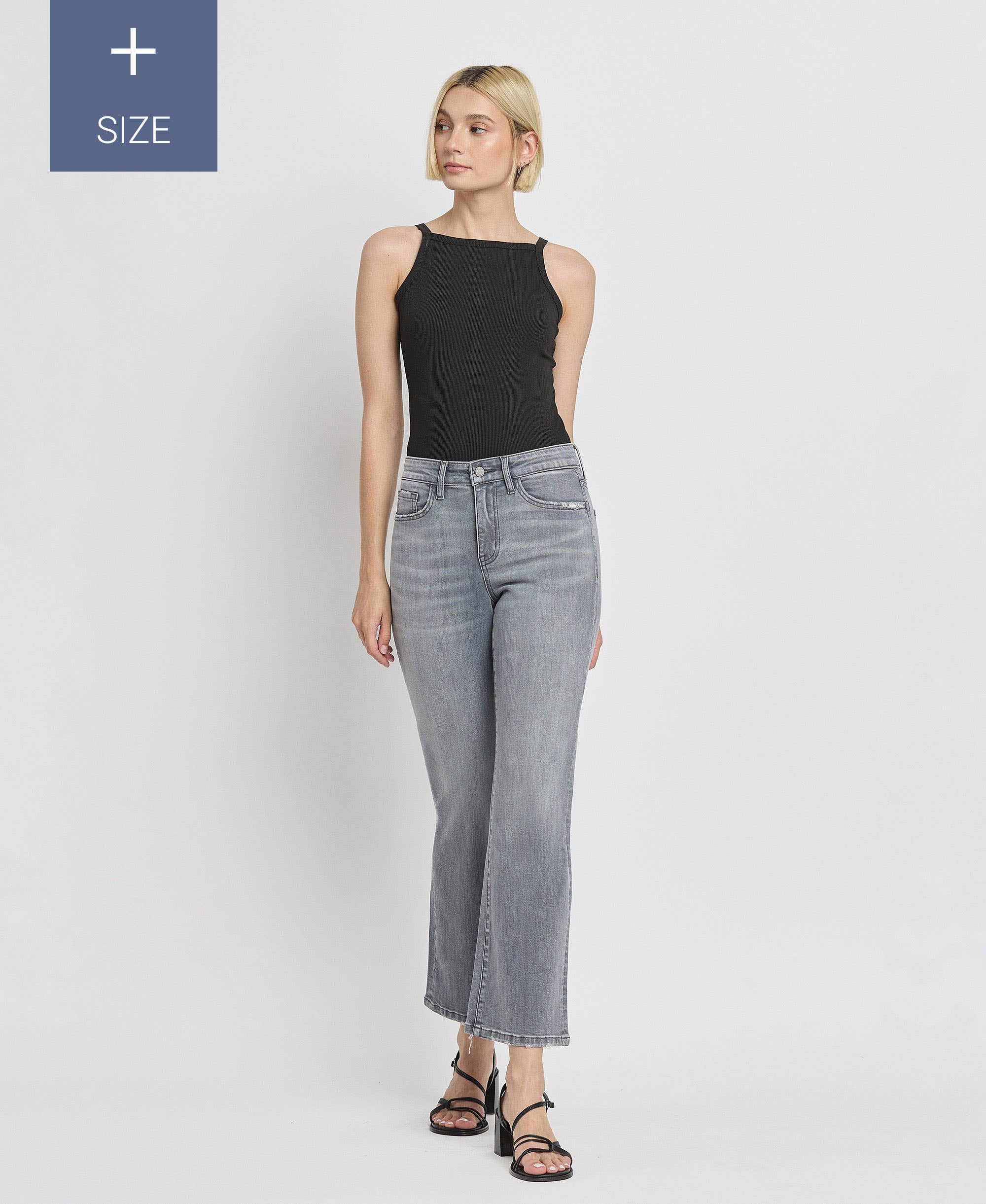 MERGULHO ALTO JEANS PLUS SIZE COM CORTE NO TORNOZELO DE ALTA ALTURA T6413-P para venda a revendedores na Faire12