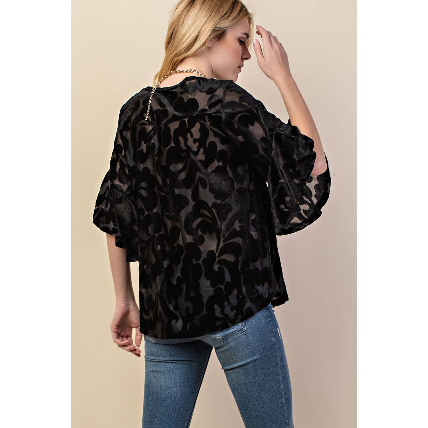 VOCAL - Wholesale Blouse - Women's - VELVET RUFFLE SLEEVE KNIT TOP5