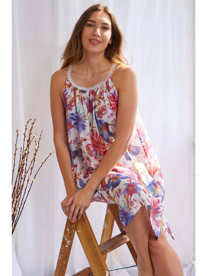 Floral Lilly Flora Cotton Voile Sleeveless Lounger Nightdress for wholesale on Faire2