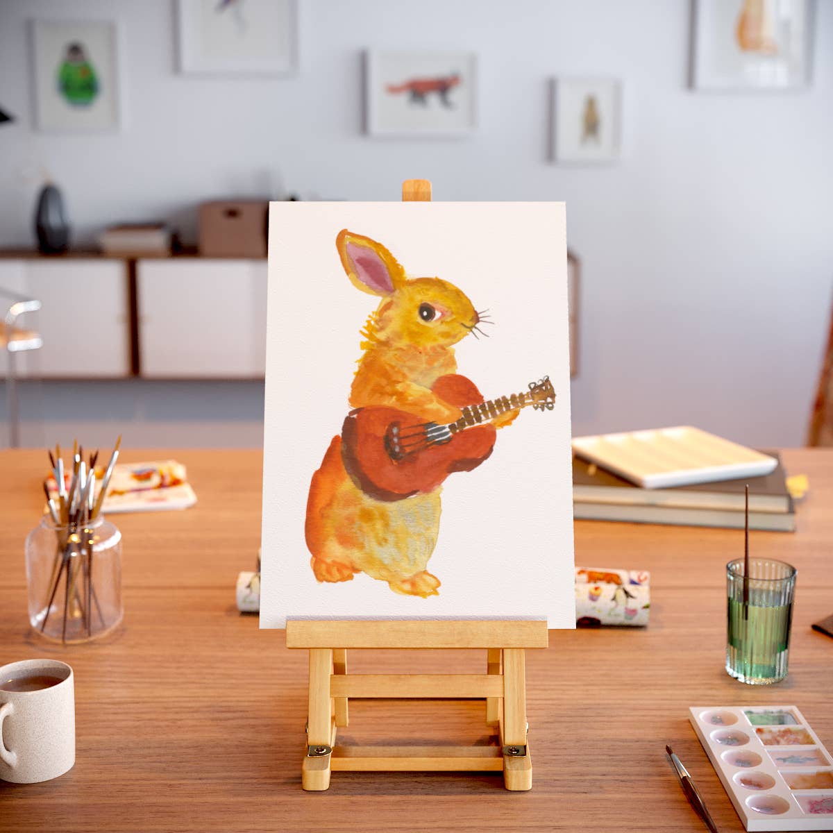 Rosie Webb illustrations - Wholesale Art Print - Guitar rabbit Giclee Print GP01223