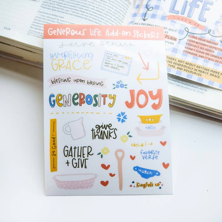 The Generous Life ADD-ON Sticker Sheet for wholesale by Kingfolk Co