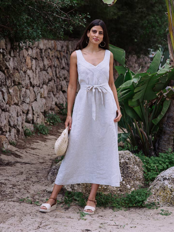 MagicLinen (We handle U.S. import procedures for you) - Wholesale Dress - Women's - A-line Linen Dress CHILOE in Natural Melange7