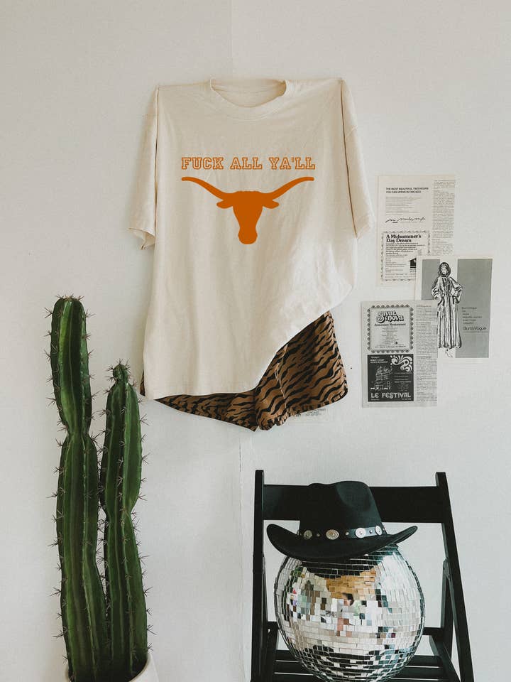 Yoga Bitch Apparel – Großhandel T-Shirt mit Siebdruck – Damen – Fuck All Ya'll Texas Fußball-T-Shirt