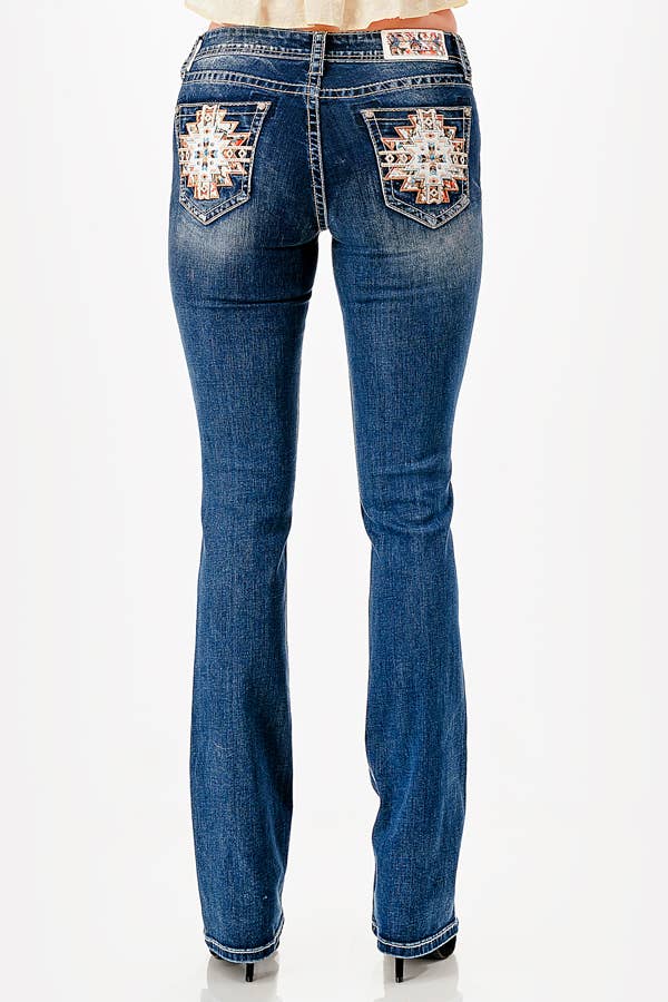 Grace in LA - Wholesale Jeans - Dames - Aztec/Cross Mid-Rise Bootcut 34" | EB-619562