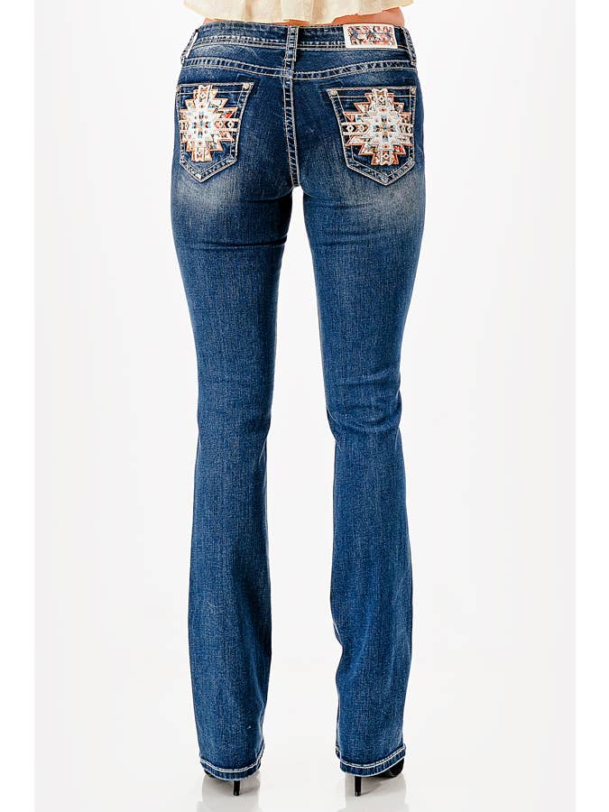 Grace in LA - Wholesale Jeans - Dames - Aztec/Cross Mid-Rise Bootcut 34" | EB-619562