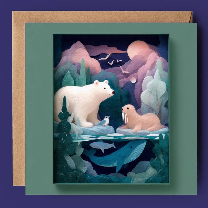 Baby Polar Animals Landscape 2D Print Shadow Box Card for wholesale by Good Post Day