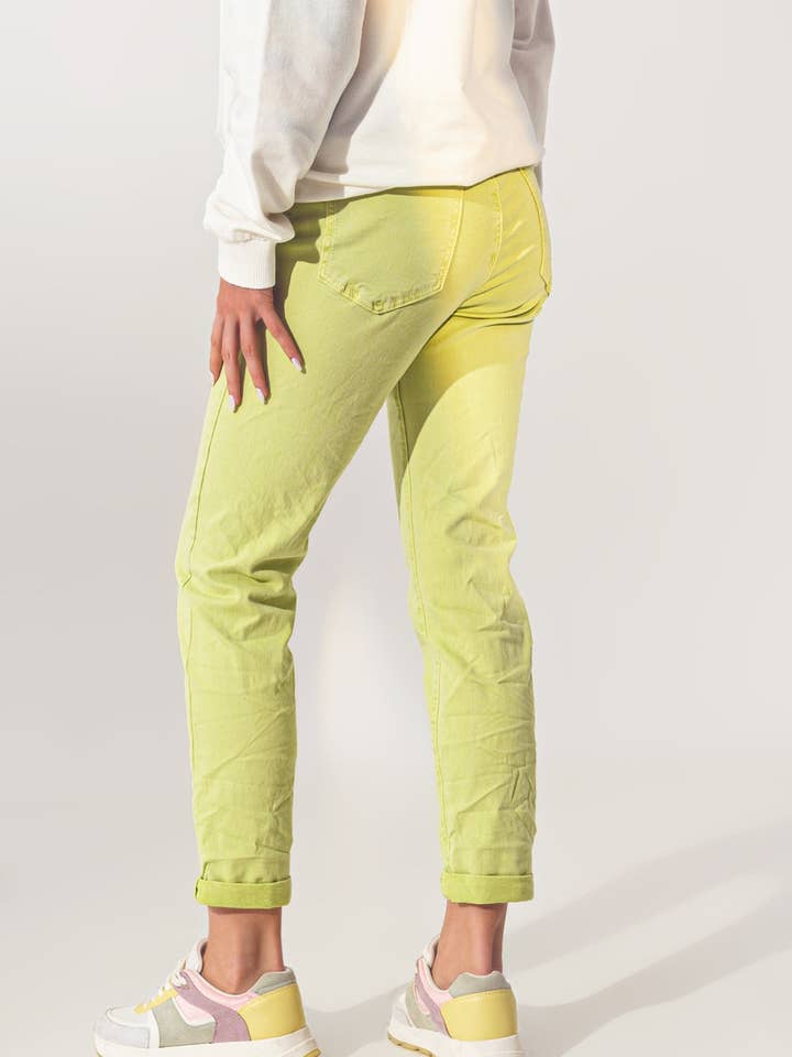 Wrinkled Skinny Jeans in Lime Green for wholesale on Faire1