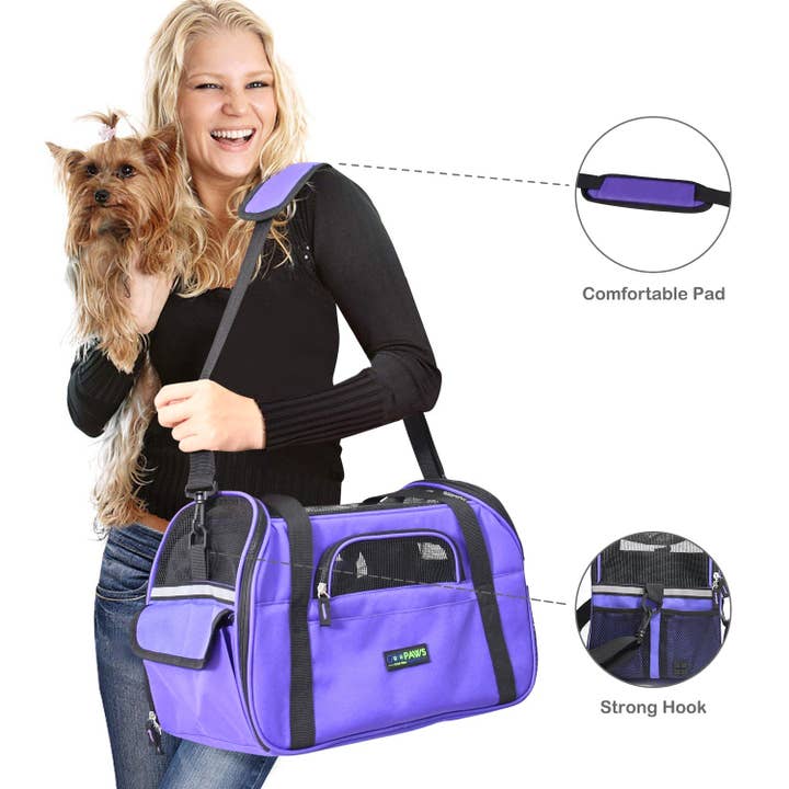 Jespet - Wholesale Pet Carrier - Cat/Dog - GOOPAWS Soft Sided Small Dog Carrier Comfort for Travel, Purple, 17"