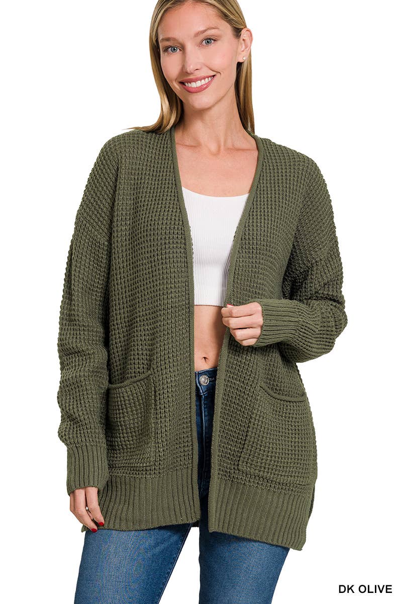 42POPS - Wholesale Cardigan - Women's - ...0904 Low Gauge Waffle Open Cardigan Sweater SI-2489014