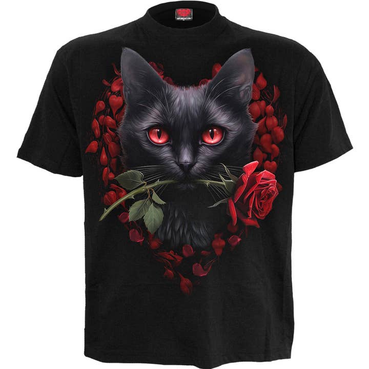 CAT'S LOVE - T-Shirt mit Frontdruck in Schwarz für den Großhandel von Spiral