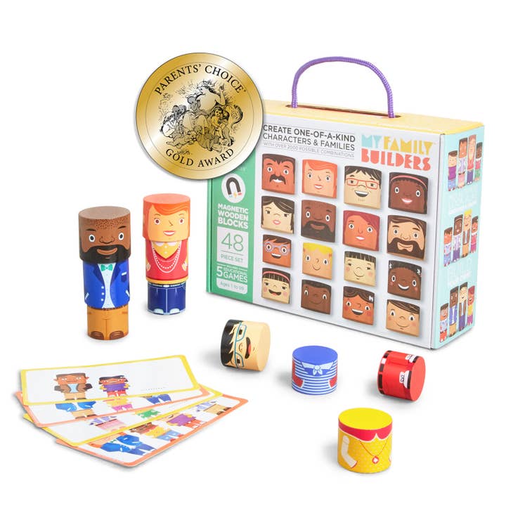 MyFamilyBuilders - Wholesale Building Set - Kids - 48-Piece Diverse Family Play Set - Magnetic Wooden Blocks.