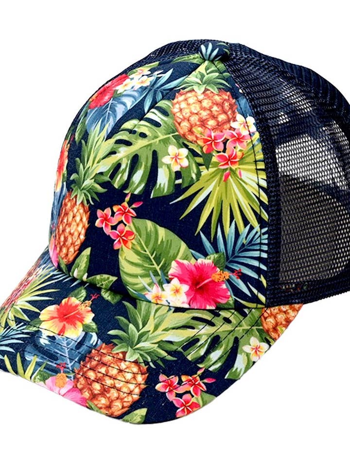 Criss Cross Ponycap, Tropical (Marineblau) für den Großhandel von Funky Junque
