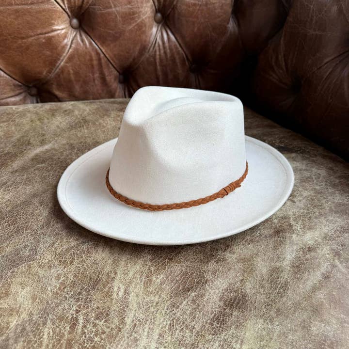 Queens INC - Wholesale Hat Accessory - Women's - Stiff Brim Rancher in Suede Hat W/ Braided Suede Belt17