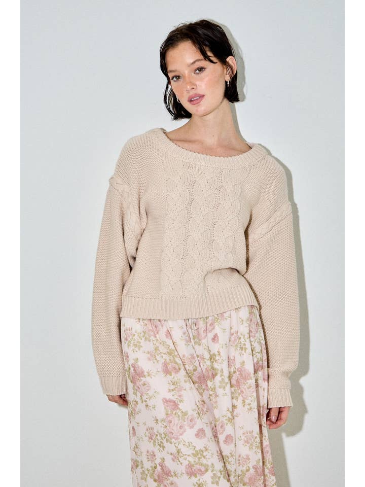 Baevely by Wellmade USA - Wholesale Knit Sweater - Women's - CABLE KNIT ROUND NECK SWEATER