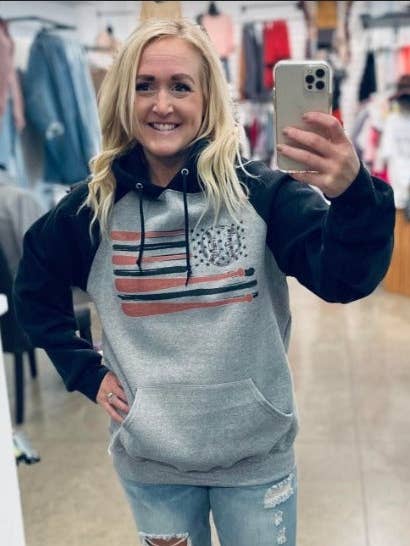 Reglan American Flag Baseball Hooded Sweatshirt for wholesale by The Black Frame Boutique