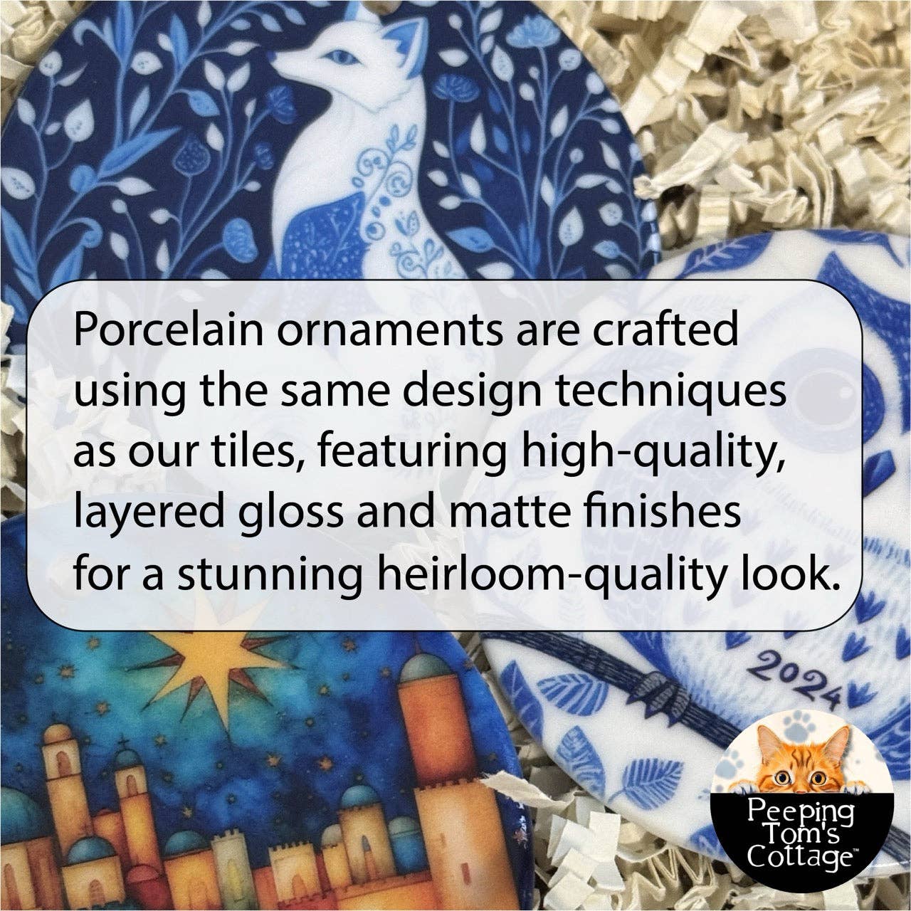 Peeping Tom's Cottage - Wholesale Ornament - Cardinal Christmas Ornament – Porcelain Stained Glass Look – Double Sided – Sold Individually or as Set of 79