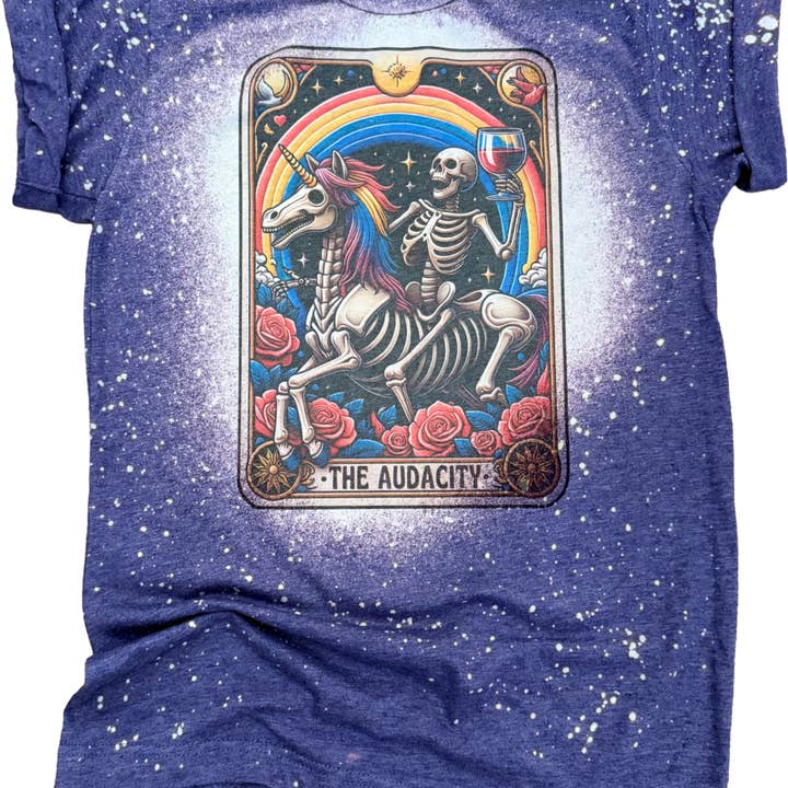 Pick Your Poison Tees LLC (Formerly Wandering Owl Designs) - Wholesale Screen Printed T-Shirt - Unisex - The Audacity - Skeleton Tarot Card Bleached Tee0