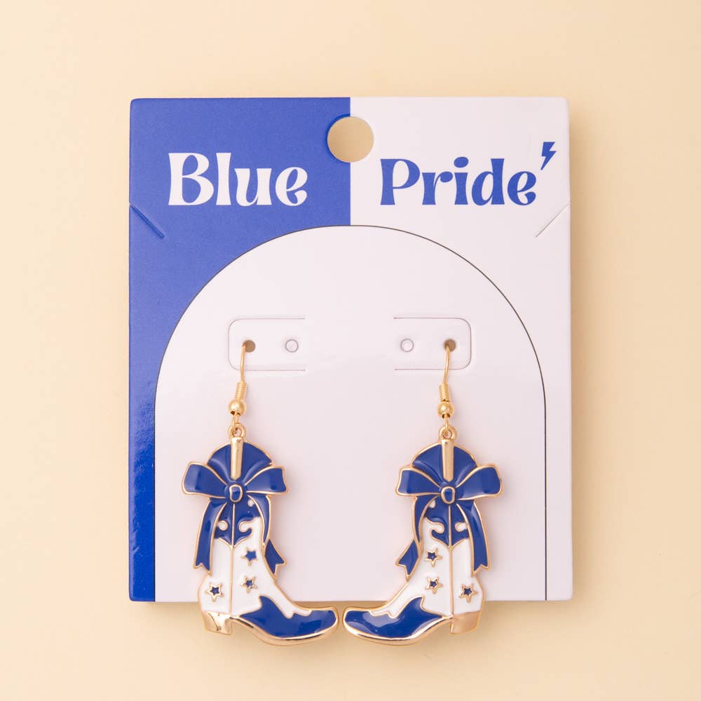 SP Sophia Collection - Wholesale Dangle Earrings - Game Day Western Two-Tone Enamel Cowboy Boot Dangle Earrings0