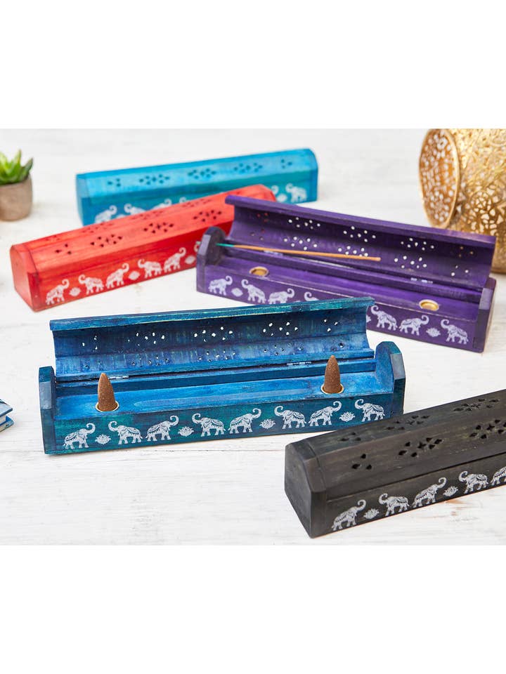 Mango Wood Elephant Design Incense Box for wholesale by Namaste