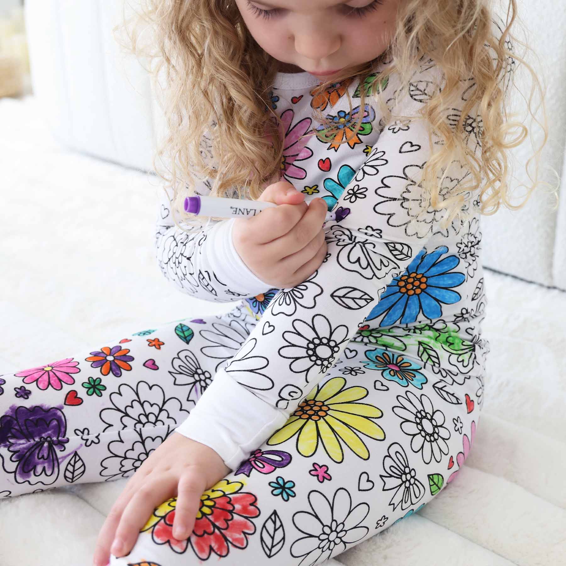 Caden Lane - Wholesale Sleepwear Set - Kids - Colorable Two Piece Pajama Set | Floral Flutter5