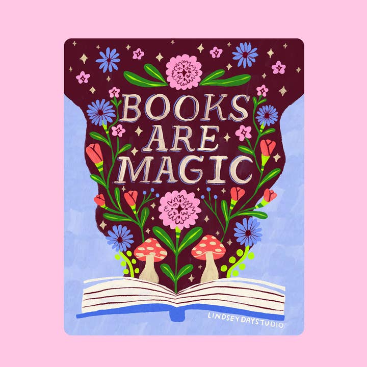 Bøger er Magi Klistermærke, Bogelskende Bogelsker Klistermærke for engroshandel hos Lindsey Day Studio