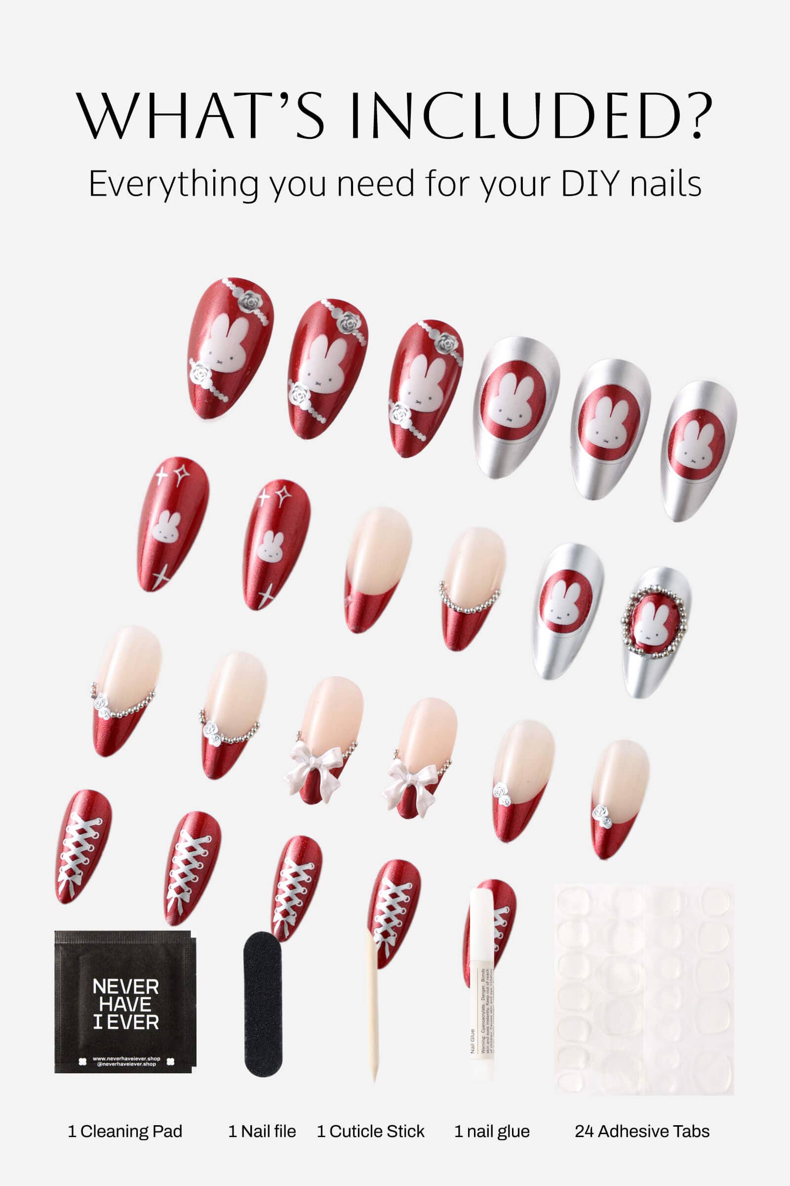 Never Have I Ever - Wholesale Press-On/Fake Nails - BURGUNDY MIFFY - ALMOND PRESS-ON NAILS6