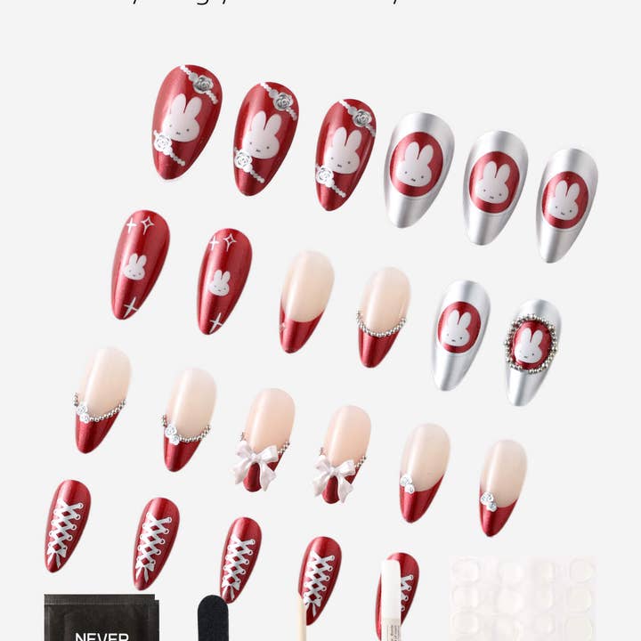 Never Have I Ever - Wholesale Press-On/Fake Nails - BURGUNDY MIFFY - ALMOND PRESS-ON NAILS6