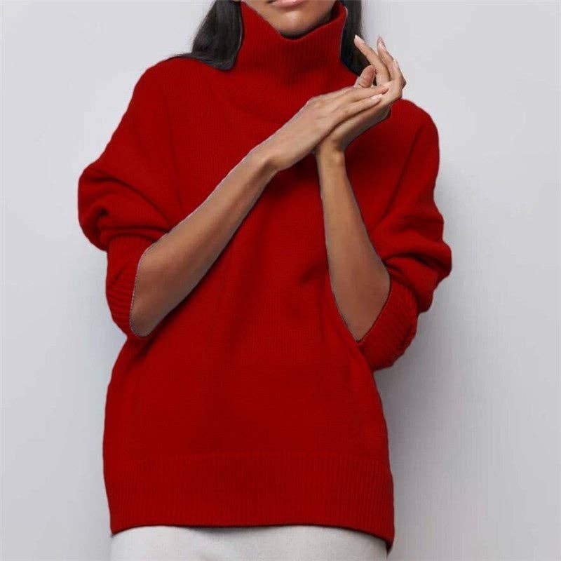 Plush Looks - Vente Pull en maille – femme - Pull ample à col montant uni5