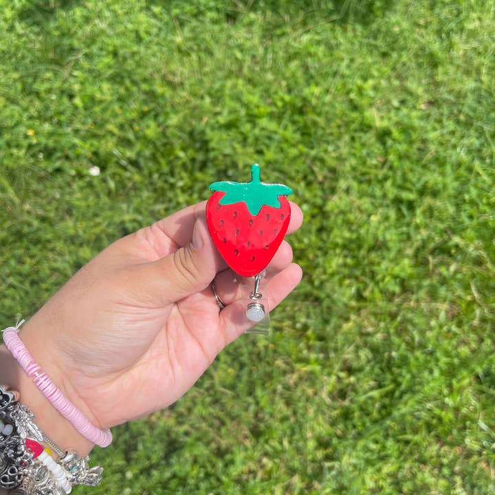 Rose Magnolias - Wholesale Badge Accessory - Women's - Strawberry Badge Reel