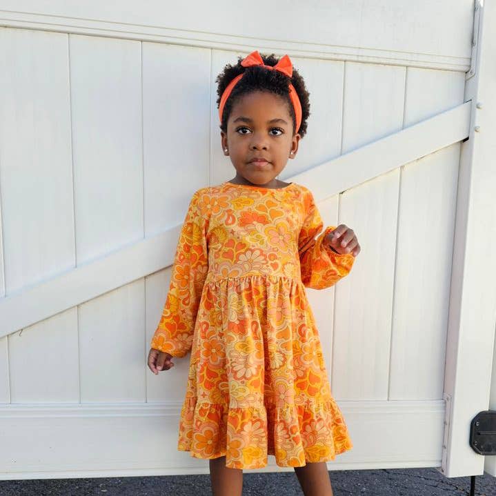 Retro Boho Long Sleeve Girls Fall Dress for wholesale by Strawberry Jam Kids