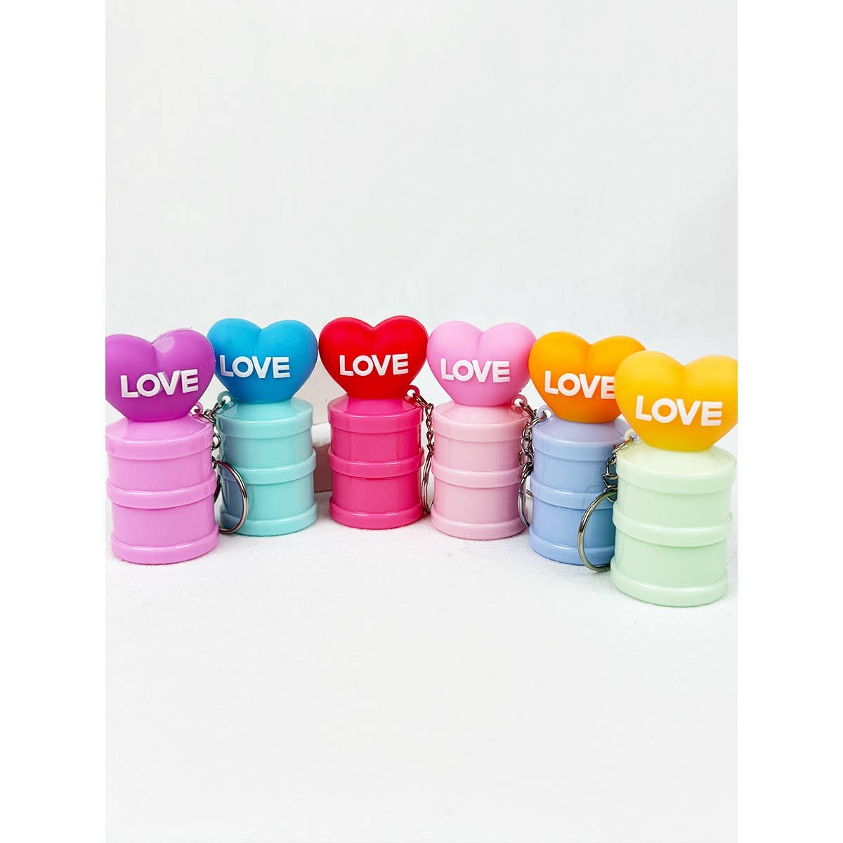 MIX COLOR LOVE Theme Tin Shape Lip Balm with Key Chain for wholesale on Faire