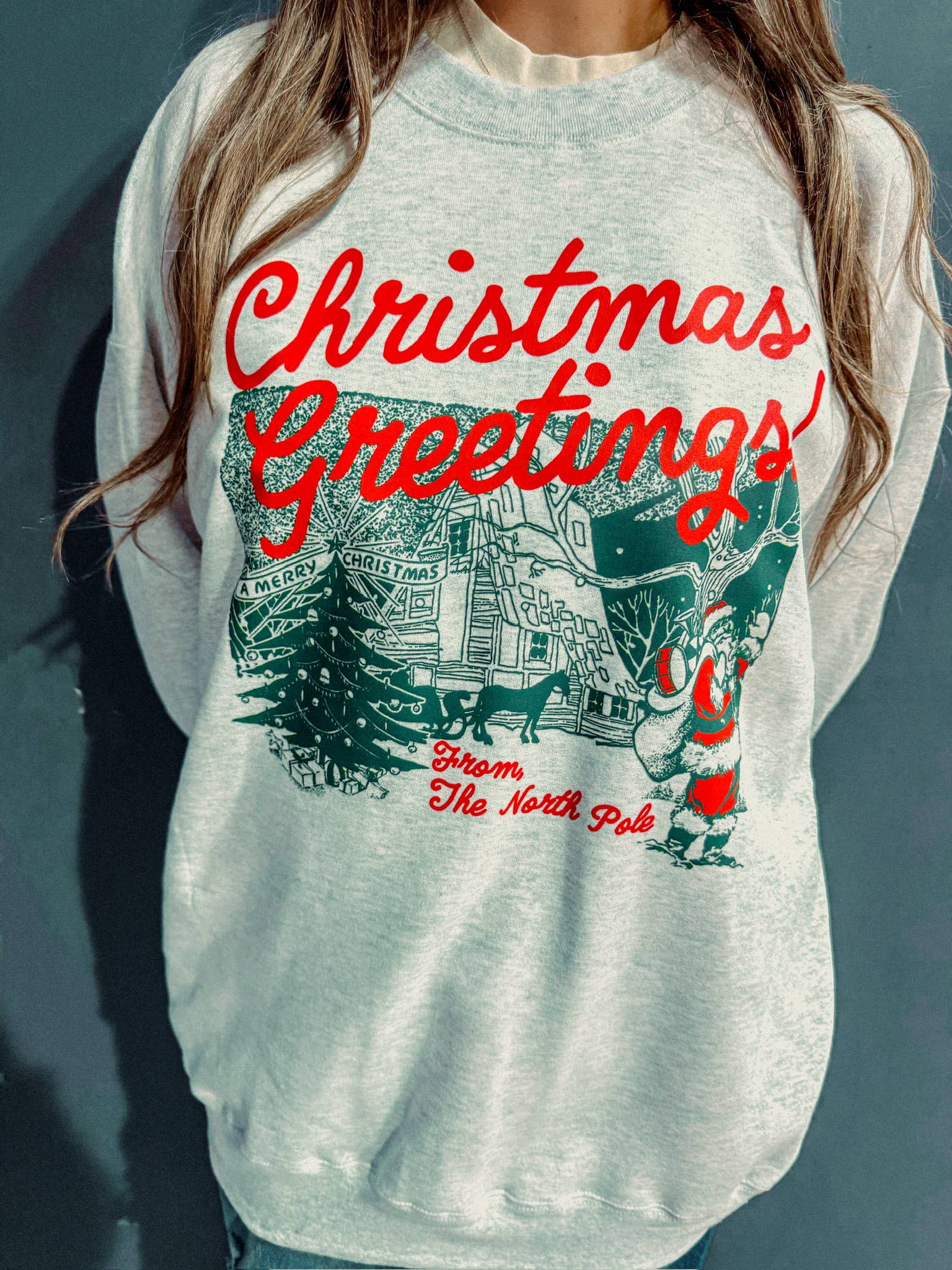 The Clandestine Underground - Wholesale Graphic Sweatshirt - Unisex - Christmas Greetings! North Pole Boxy Cotton Sweatshirt4