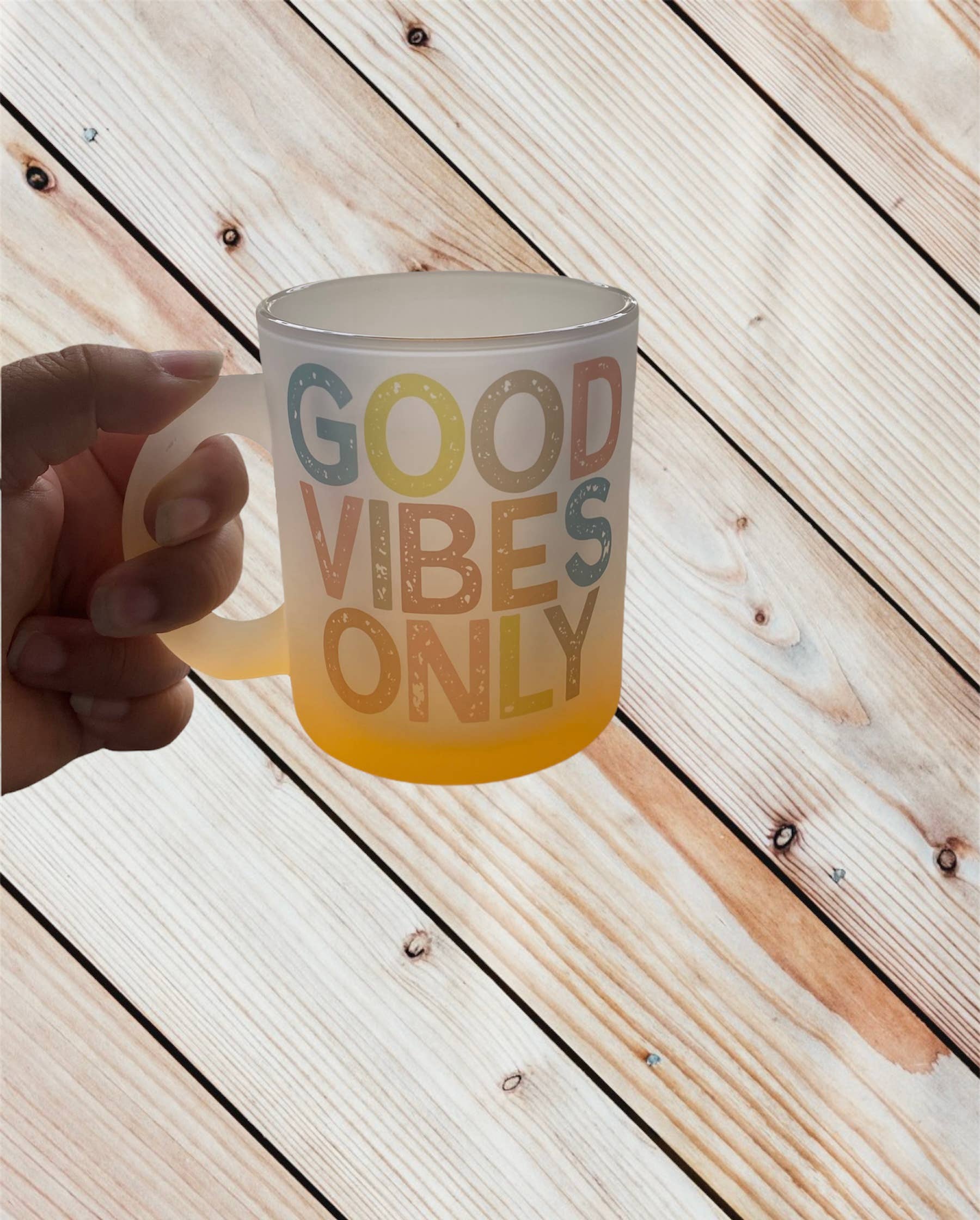 D2JCrafts - Wholesale Coffee Mug - Good Vibes Only Frosted Ombré Yellow Coffee Mug5