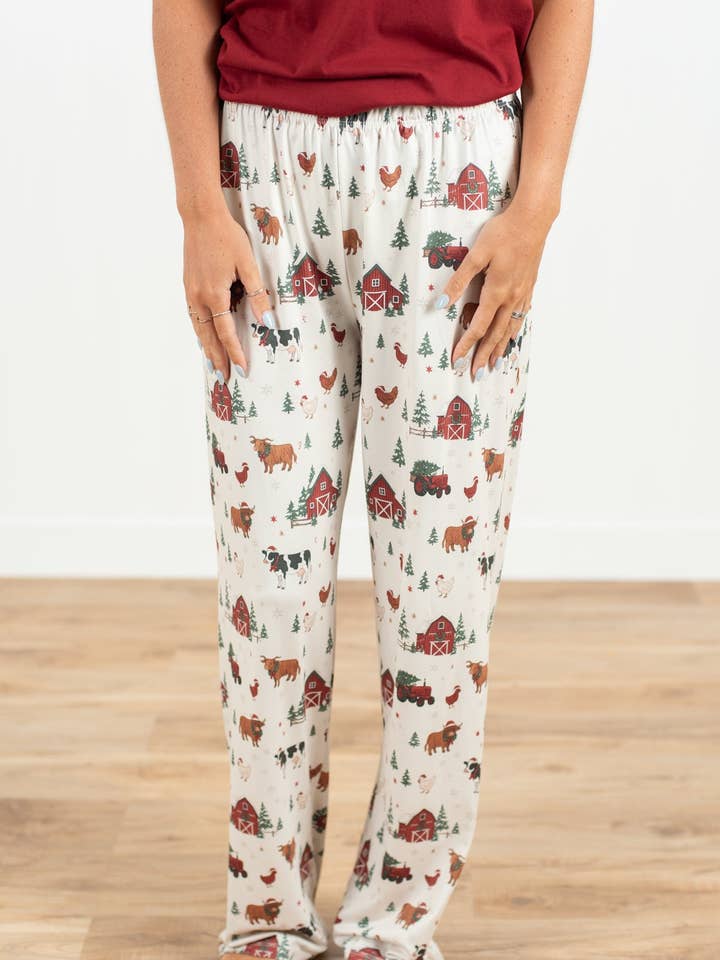 Christmas Barns & Animals Adult Pajama Pants for wholesale by American Farm Company