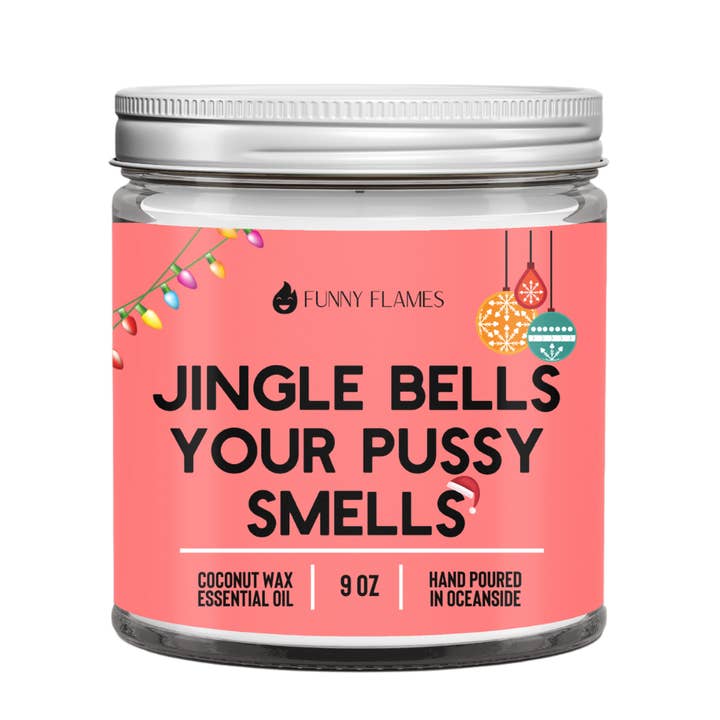 Jingle Bells Your Pussy Smells Doftljus – Rolig juldoftljus för wholesale av Funny Flames Candle Co - Les Creme