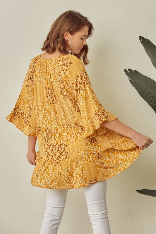 Doe and Rae – wholesale Tunic – Women’s – Button Down Tiered Tunic Top With Deep V Neck - 14255T1