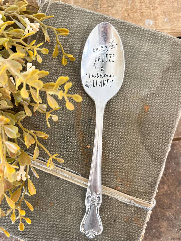Fall Breeze & Autumn Leaves Vintage Stamped Spoon for wholesale by The Sassy Barn
