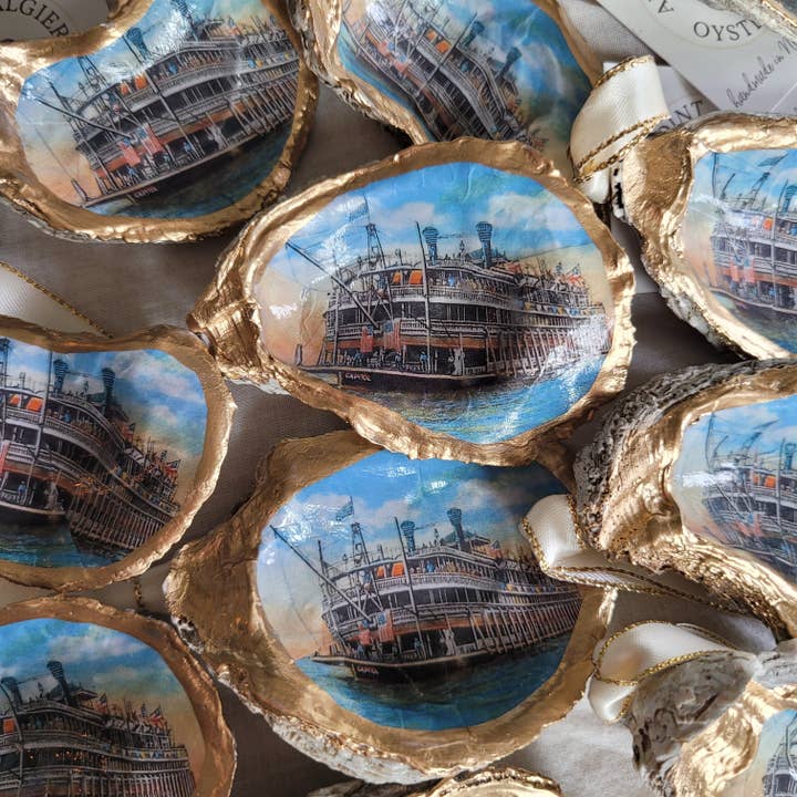 Beatrixbell Handcrafted - Wholesale Ornament - Steamboat Paddleboat Ornament | Oyster Shell Ornament2