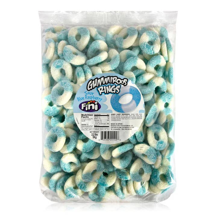 Fini Sour Blue Raspberry Ring gummy 2.2 LB bag for wholesale by First Choice Candy