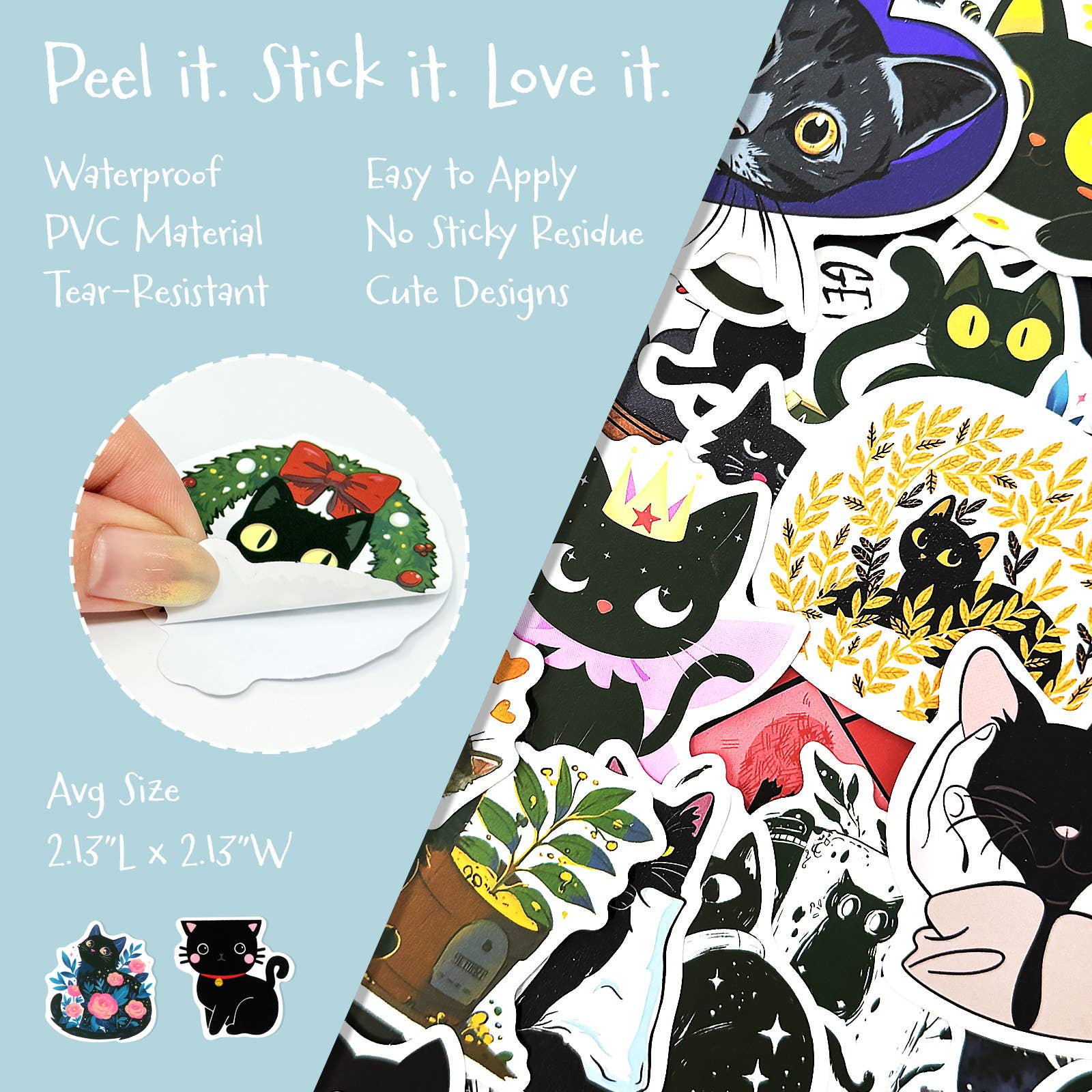 Wrapables.com - Vente Autocollant - Autocollants en vinyle imperméables Wrapables, 100 pièces, Chats noirs1