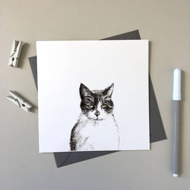 Smudge - Top Cat hand-drawn greeting card for wholesale by SJ. Vickery Designs Ltd.