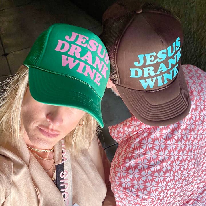 Littlebrightbird - Wholesale Trucker Hat - Women's - Jesus Drank Wine Green Trucker3