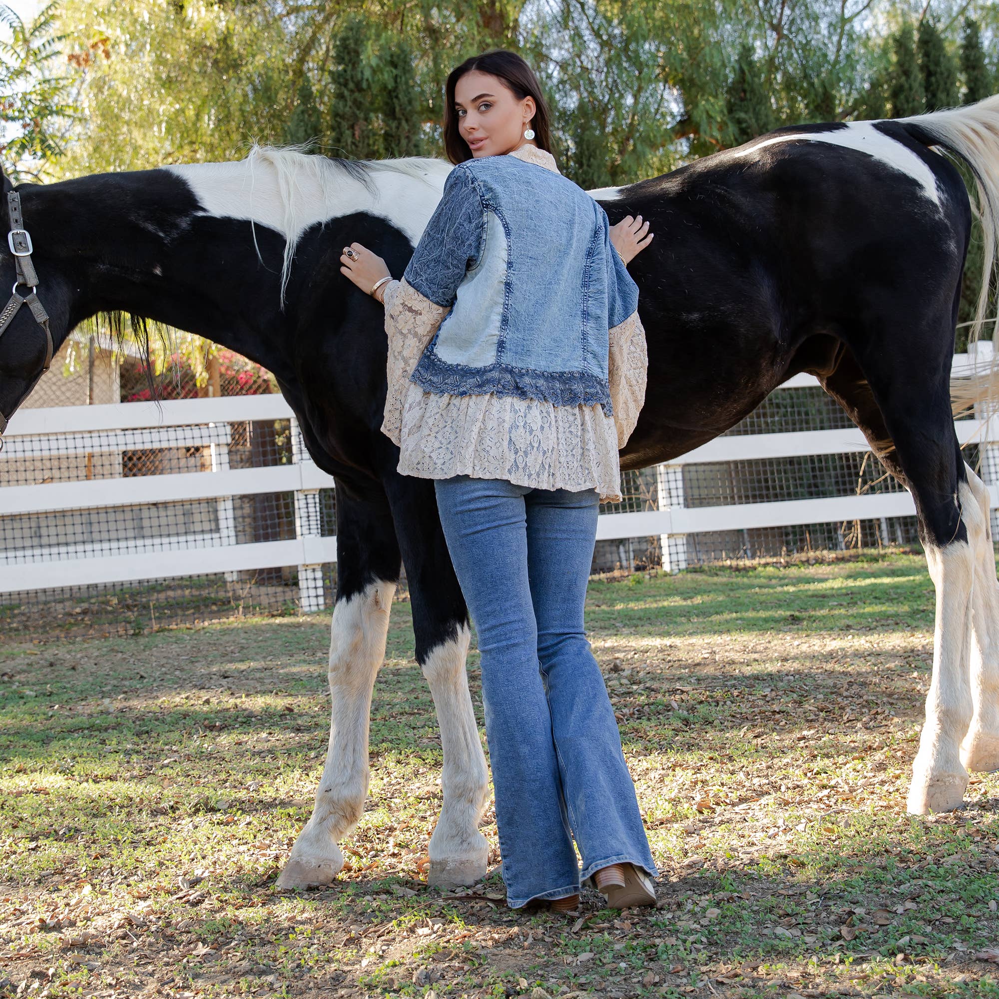 Young Threads - Wholesale Kimono - Women's - Western Boho Lace & Denim Patchwork Kimono Top NEW22