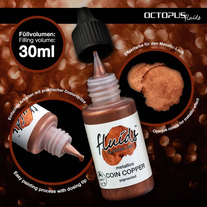 Octopus Concept GmbH – wholesale Craft supplies – Fluids Alcohol Ink COIN COPPER, alcohol ink for fluid art2