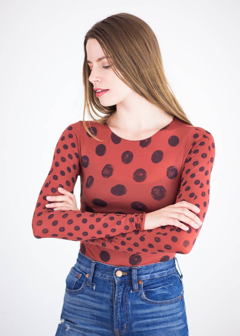 AMB Designs - Wholesale Knit Top - Women's - Grunge Polka Dot Raw Edge Second Skin Top3