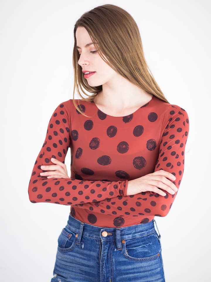 AMB Designs - Wholesale Knit Top - Women's - Grunge Polka Dot Raw Edge Second Skin Top3