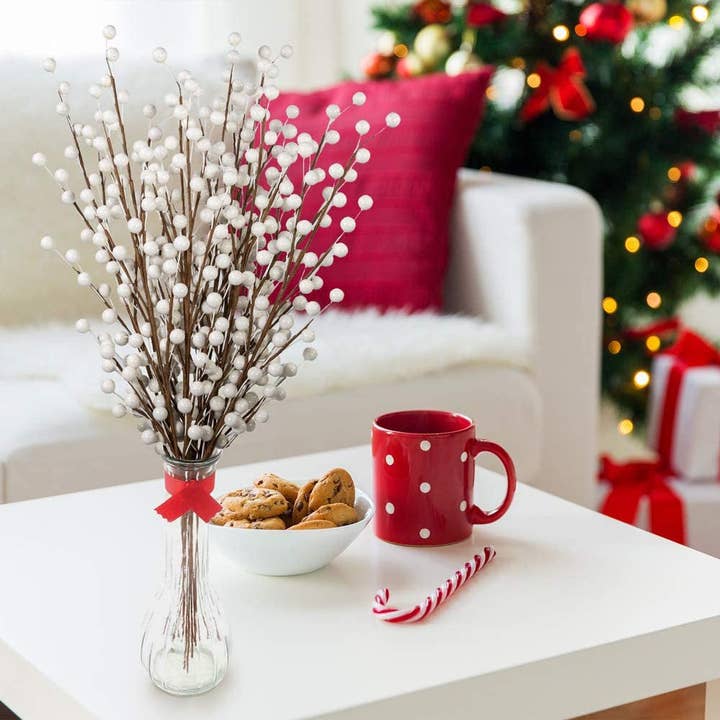 Larksilk – wholesale Artificial flowers – 17" White Berry Spray Christmas Picks With 35 Berries